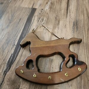 Wood And Brass Horse Key Holder